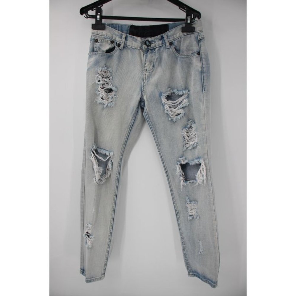 One teaspoon jeans Womens 25 W28 light blue destroyed ripped jeans cotton denim‎